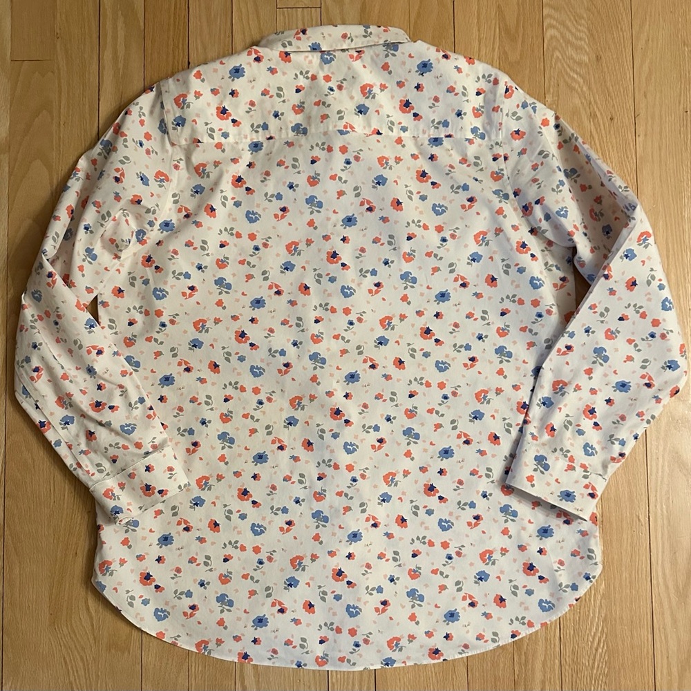 LL Bean Women’s Button Up White Floral Wrinkle Free Long Sleeved Blouse, Size XL - Picture 3 of 7